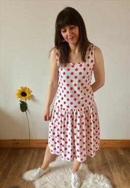 Vintage 90s White with Red Polka Dot Dress