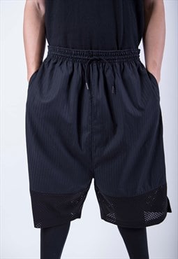  Black Mesh Patchwork relaxed fit Basketball Shorts Sport