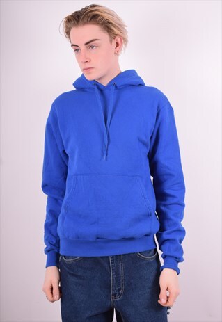 CHAMPION MENS VINTAGE HOODIE JUMPER SMALL BLUE 90'S