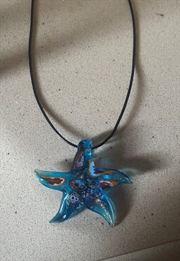 blue large glass starfish pendant necklace