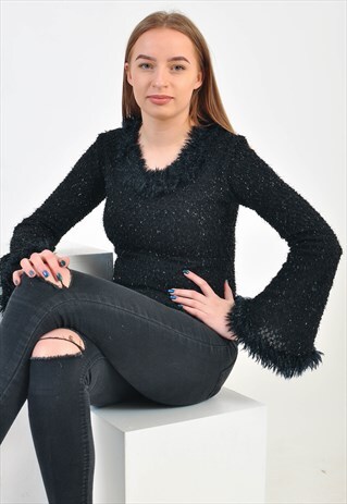 VINTAGE 90'S BLACK WITH SILVER LONG SLEEVE TOP