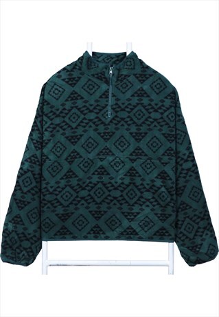 Vintage 90's Ardene Fleece Jumper Quarter Zip Aztec Green