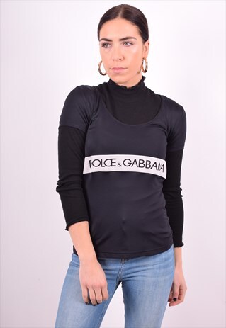 DOLCE & GABBANA WOMENS VINTAGE T-SHIRT TOP SMALL BLACK 90'S