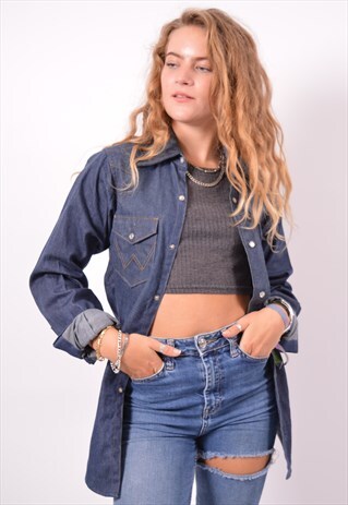 VINTAGE WRANGLER DENIM SHIRT NAVY BLUE