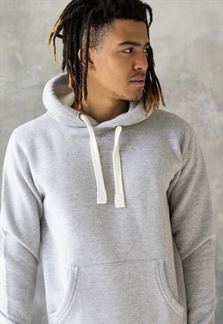 HEAVYWEIGHT GREY HOODED TOP - FRONT POCKET HOODIE SWEATSHIRT
