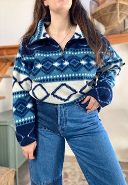 Vintage 90's Blue Norway Pattern Fleece - M/L