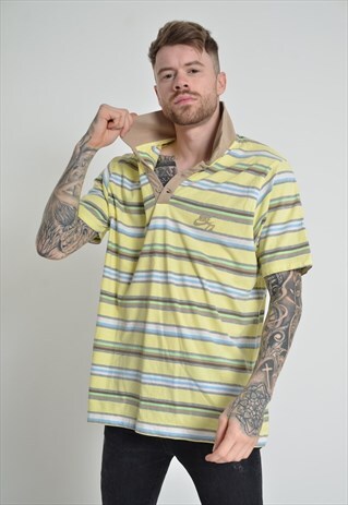 VINTAGE NIKE STRIPED POLO SHIRT YELLOW