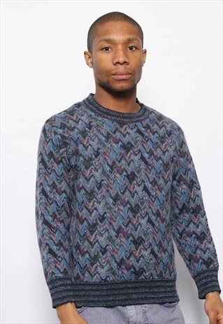 VINTAGE MISSONI PATTERN JUMPER BLUE