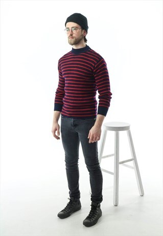 STRIPPED NAUTICAL SWEATER / WOOL NAVY SWEATER