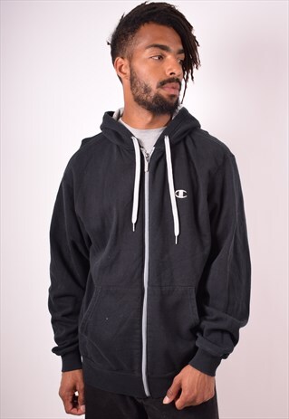 CHAMPION MENS VINTAGE HOODIE JACKET LARGE BLACK 90S