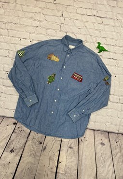 Blue Embroidered Harrods Shirt Size L