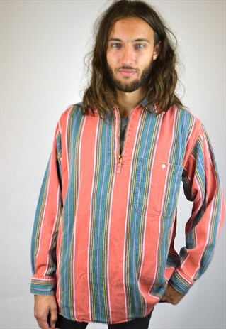 VINTAGE 90'S 1/4 ZIP STRIPED CORDUROY SHIRT