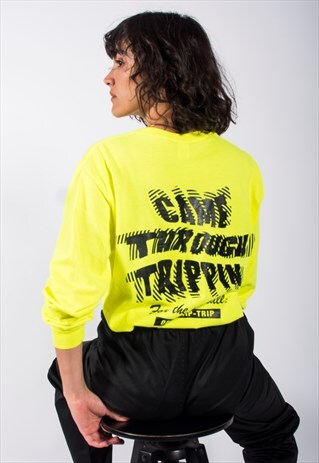 OVERSIZED LONGSLEEVE IN SAFETY GREEN WITH TRIPPIN GRAPHIC