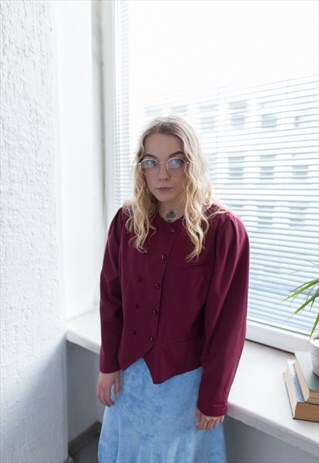 VINTAGE 60S BURGUNDY RED DOUBLE BREASTED PUFF SLEEVED JACKET
