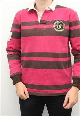 Vintage Tommy Hilfiger - Pink and Brown Long Sleeve Polo Shi