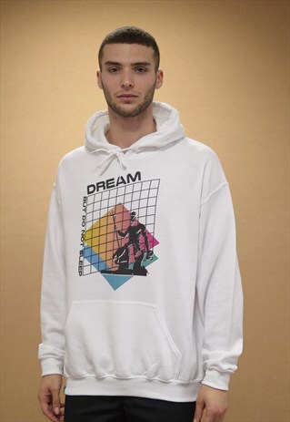OVERSIZED WHITE HOODIE WITH ABSTRACT 90S VAPOURWAVE DESIGN