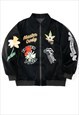 Floral varsity jacket embroidered grunge bomber in black