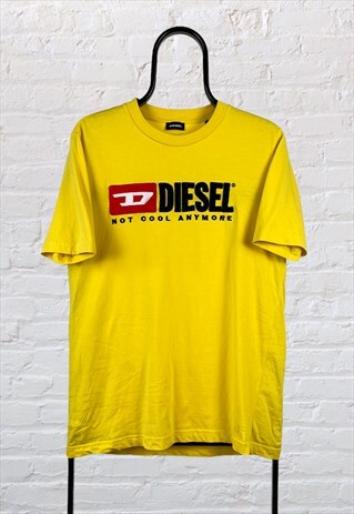VINTAGE DIESEL SPELL OUT T-SHIRT EMBROIDERY YELLOW SMALL