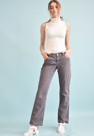 90'S RETRO CORDUROY REGULAR WAIST BOOT CUT TROUSERS