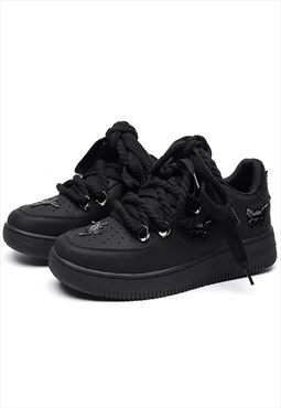 Chunky sole sneakers high platform butterfly shoes in black