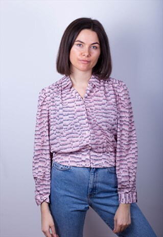 VINTAGE PATTERN BUTTON UP BLOUSE SHIRT