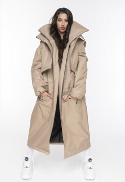 Winter Longline Hoodie coat and vest in mocca
