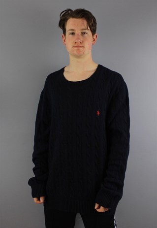 VINTAGE POLO RALPH LAUREN CROSS KNIT SWEATSHIRT IN NAVY WITH