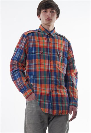 VINTAGE POLO RALPH LAUREN 90S ORANGE BLUE CHECKED