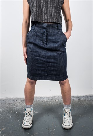 VINTAGE 1990S BLUE DENIM MIDI SKIRT