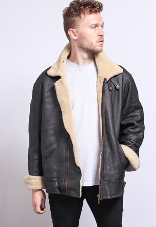 VINTAGE LEATHER AVIATOR FLEECE JACKET