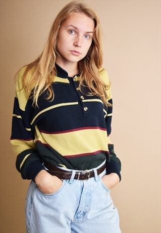 90'S DAD'S MINIMALIST STRIPED OVERSIZED KNIT JUMPER TOP