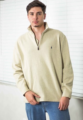 VINTAGE POLO RALPH LAUREN 1/4 ZIP JUMPER LOGO 90S XL 21.5