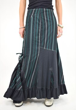 Vintage Y2K Maxi Skirt, Gathered Ruffle Detail in Black
