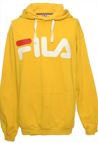 VINTAGE YELLOW FILA PRINTED HOODIE - M