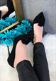BLACK FAUX SUEDE TWISTED BOW STILETTO SHOES