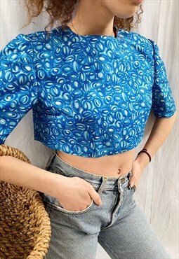 Vintage 60s Abstract print Mod Haute Boheme blouse crop top