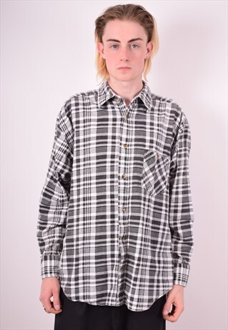 MENS VINTAGE FLANNEL SHIRT LARGE WHITE CHECK 90S