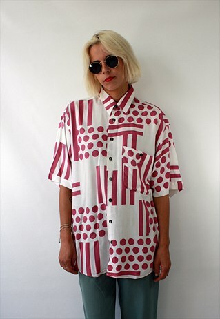 VINTAGE 80'S WHITE DOT AND STRIPE SHIRT