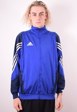 ADIDAS MENS VINTAGE TRACKSUIT TOP JACKET MEDIUM BLUE 90S