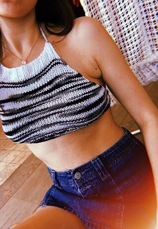 70'S STYLE BOHO FESTIVAL JAZZY CROCHET HALTER CROP TOP