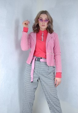 Vintage 90's shearling short retro bright blazer barbie pink