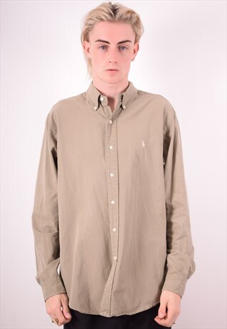POLO RALPH LAUREN MENS VINTAGE SHIRT LARGE GREEN 90S