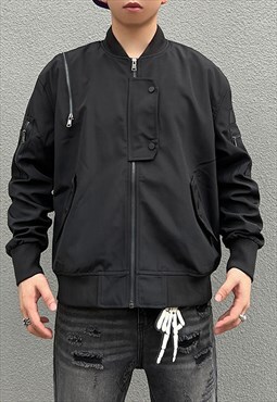 Black Zip details bomber Baseball jacket 
