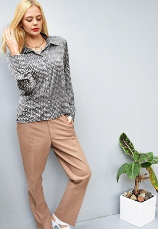 80'S RETRO SHIMMER MONOCHROME PRINT MINIMALIST SHIRT