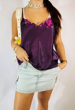 Y2K Satin Lace Size L Cami Top in Purple