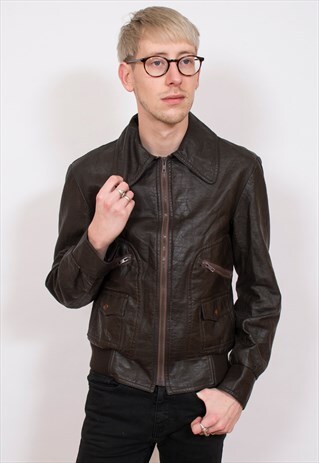 VINTAGE FAUX LEATHER BOMBER JACKET S