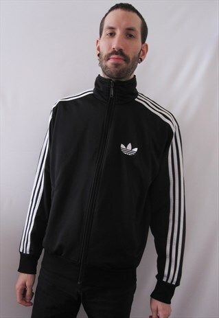 VINTAGE ADIDAS ORIGINALS BLACK & WHITE TRACK JACKET STRIPES