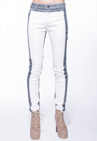 CONTRAST BLOCK STRETCHY SKINNY JEANS