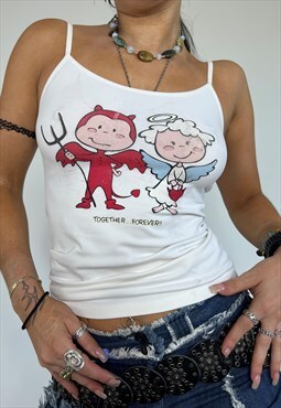 Vintage Y2k Vest Top Cami Graphic Print Slogan Angel Devil