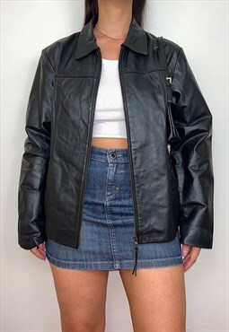Vintage Black Real Leather Bomber Jacket